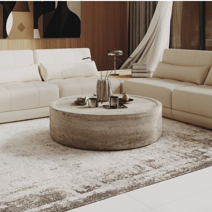 Round Travertine Coffee Table | OROA Modern Cozad