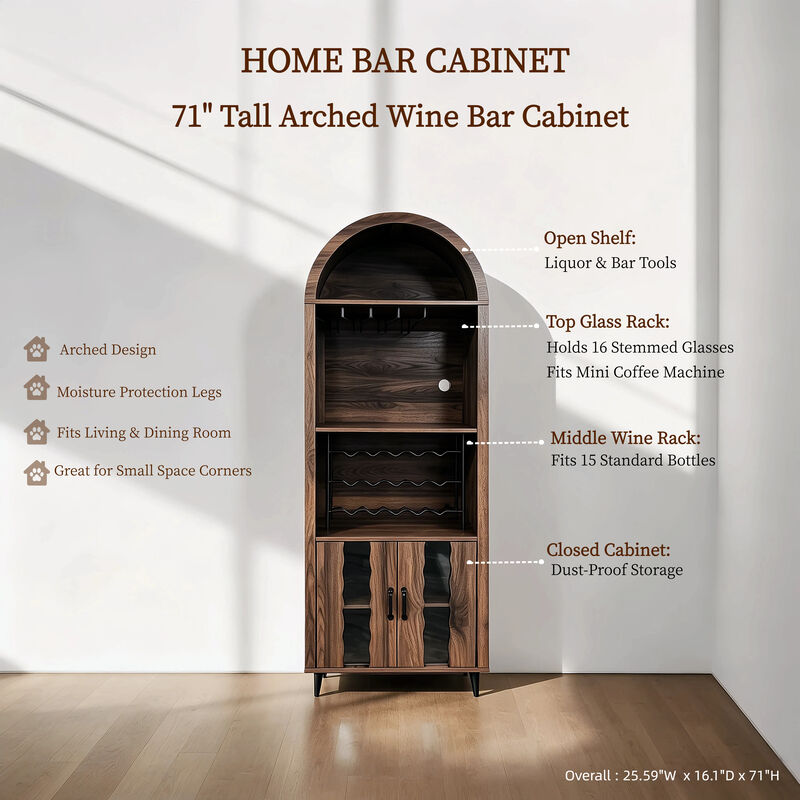 Farmhouse 71" Arched Wine Bar Display Cabinet image number 2