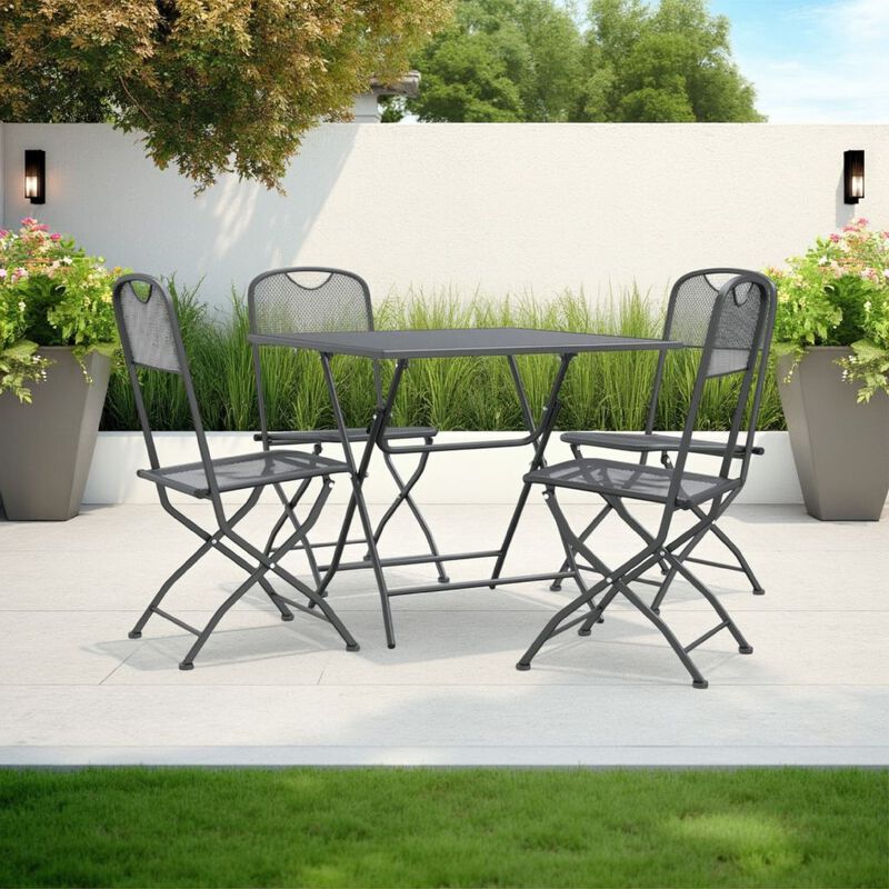 Yoko 5pc Outdoor Dining Breakfast Set, Dark Gray Folding Metal Frame - Benzara