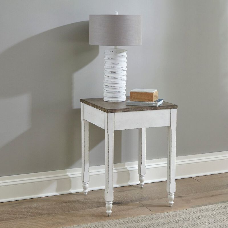 Liberty Furniture Corner Filler Table European Traditional  - Antique White & Weathered Bark image number 1