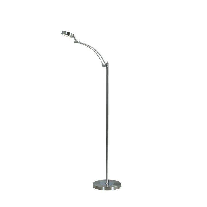 Floor Lamp with Metal Tube Design Body and Adjustable Head, Silver-Benzara