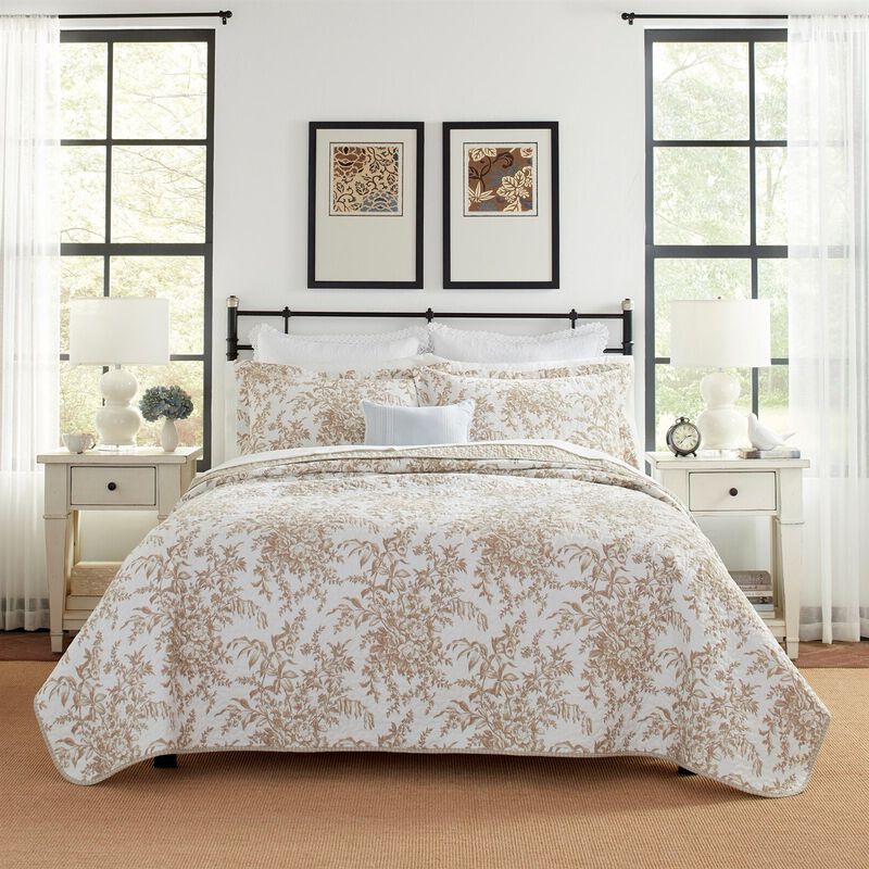 QuikFurn King size 3 Piece Bed-in-a-Bag Bohemian Tan Beige Floral Cotton Quilt Set