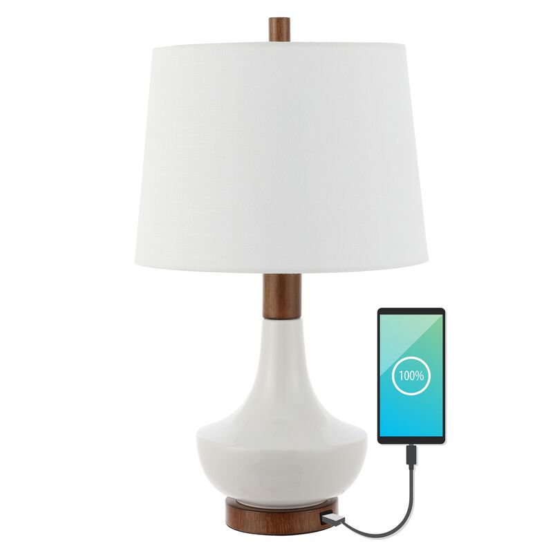 Finn Vintage Minimalist Iron/Ceramic LED Mini Table Lamp with USB Charging Port