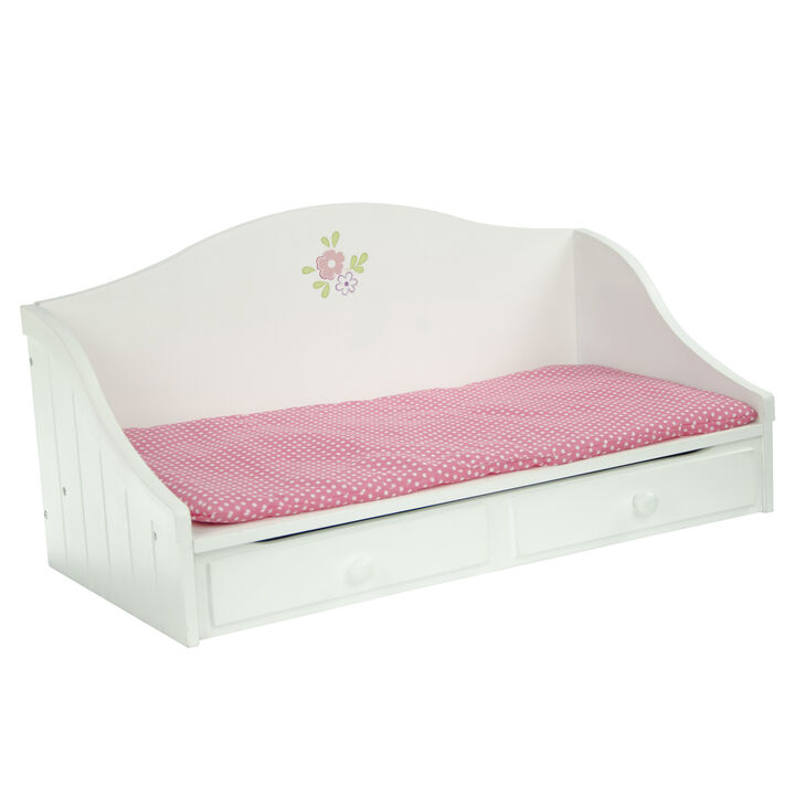 Olivia's Little World Trundle Day Bed with Bedding for 18" Dolls, White/Pink