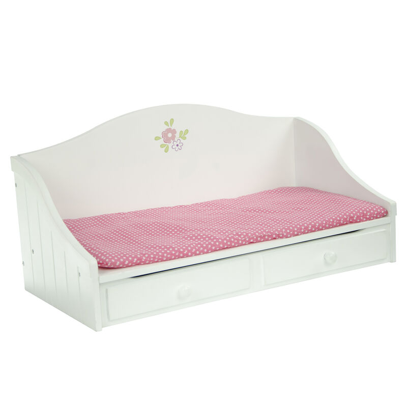 Olivia's Little World Trundle Day Bed with Bedding for 18" Dolls, White/Pink image number 1