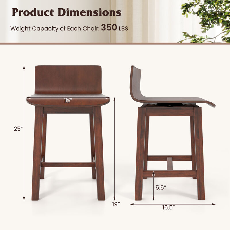 Set of 2 Swivel Kitchen Chairs &ndash; Low Backrest and Curved Upholstered Seat for Modern Interiors