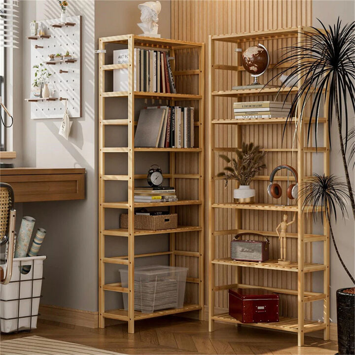 Freestanding Storage Shelf Unit 6-tier Bamboo Storage Rack Bookshelf Plant Stand