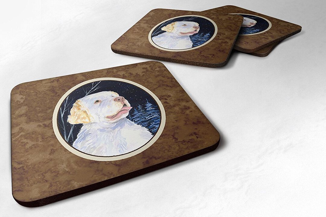 Caroline's Treasures SS8356FC Starry Night Clumber Spaniel Foam Coasters Set of 4 (Set of 4), 3.5 H x 3.5 W, Multicolor