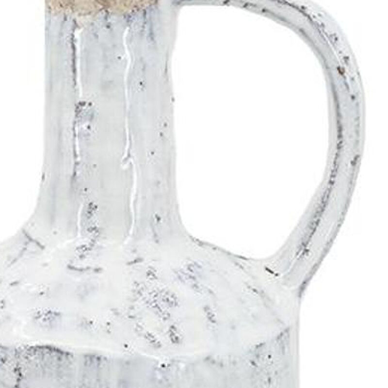 HomeRoots 13" White Terracotta Cylinder Jug Vase image number 5