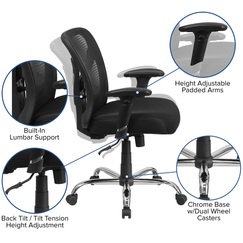Big & Tall Office Chair | Adjustable Height Mesh Swivel Office Chair with Wheels image number 5