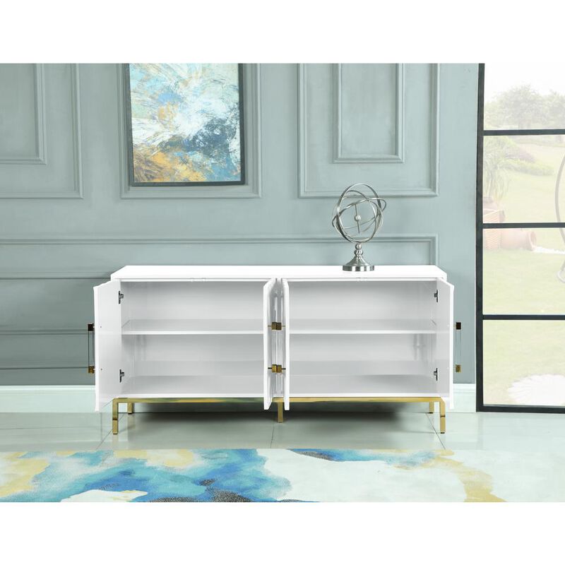 Best Master Furniture Junior 64 Transitional Wood Sideboard in White/Gold