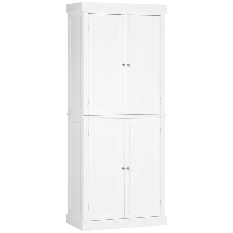 72.5" Traditional Freestanding Kitchen Pantry, Tall Kitchen Cupboard with 4 Doors, and 4 Adjustable Shelves, White