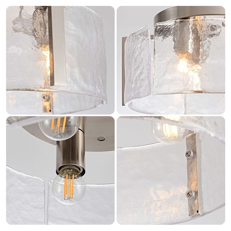 Aurore Round 3-Light Antique Nickel Textured Glass Panels Flush Mount image number 7
