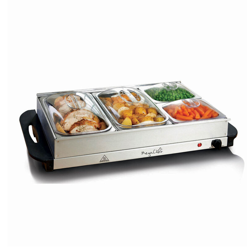 MegaChef Buffet Server & Food Warmer With 4 Removable Sectional Trays , Heated Warming Tray and Removable Tray Frame
