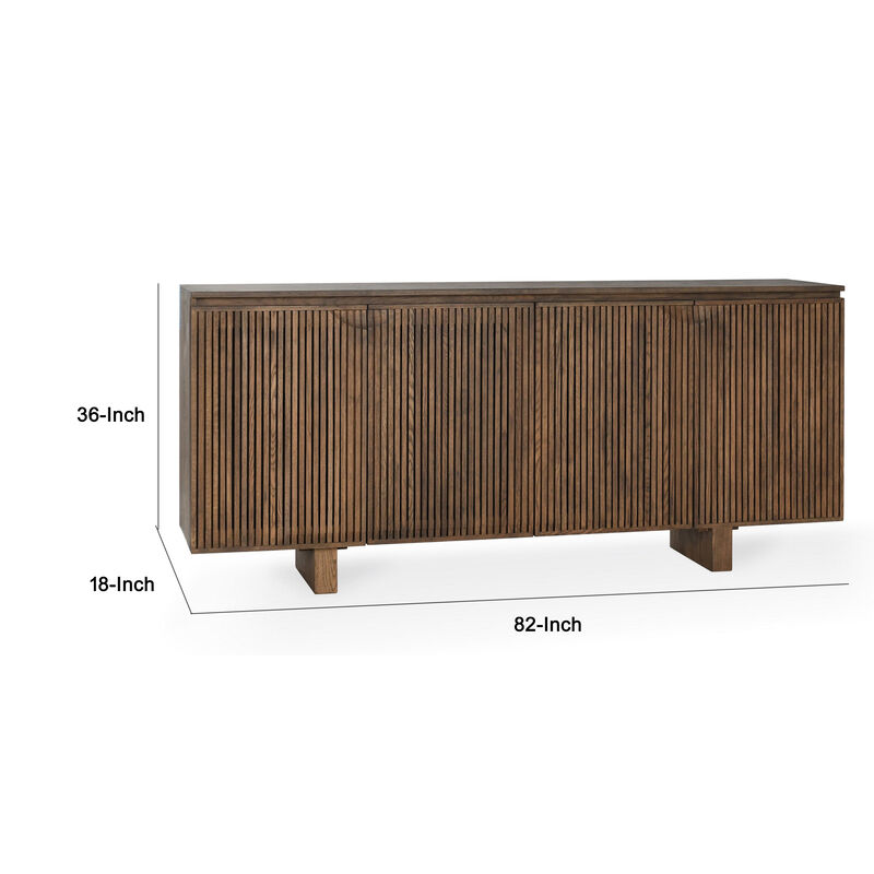 Cove Serving Buffet Cabinet Sideboard Console, 4 Doors, Brown 82 Inch - Benzara image number 4