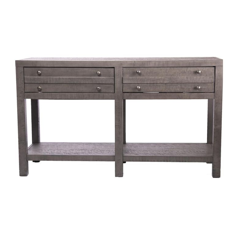 Best Quality Furniture Rustic Style Console Table with Shelf and 2-Drawer Storage, Rustic Dark Grey