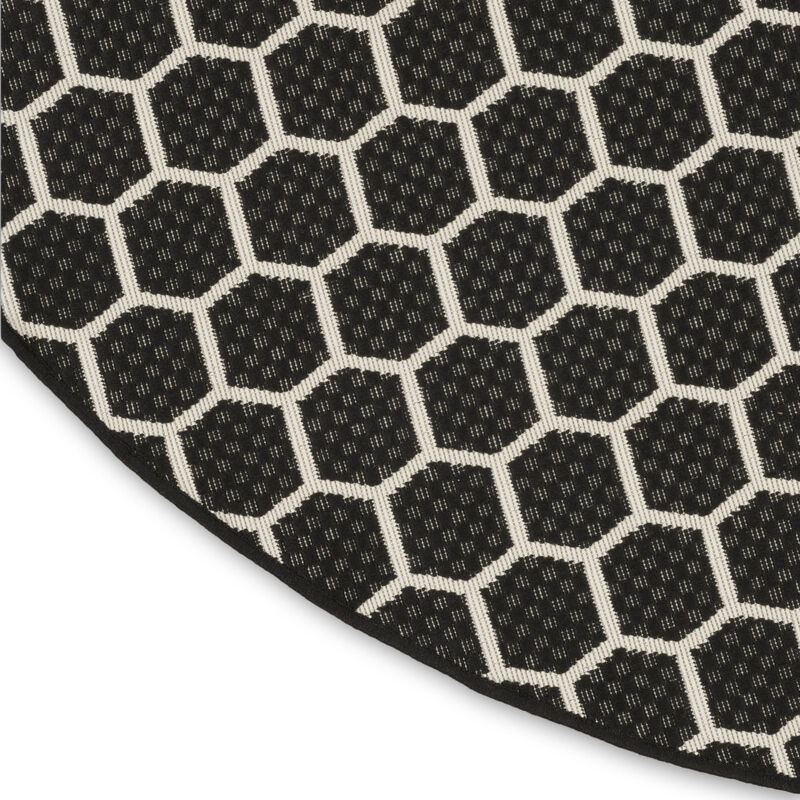 HomeRoots 8' Black And Ivory Geometric Indoor Outdoor Area Rug image number 4