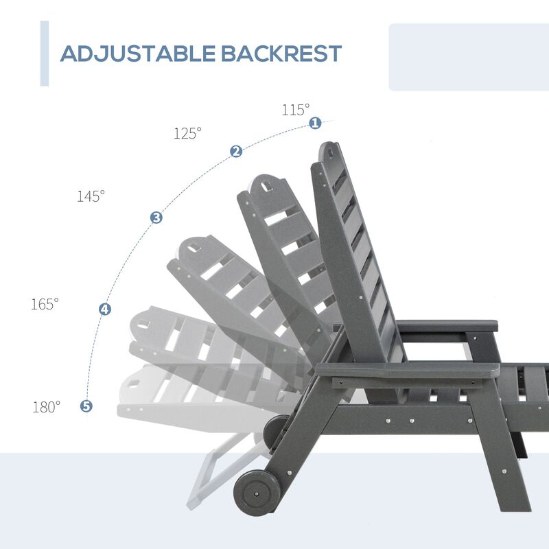 Light Gray Patio Recliner: Adjustable Chaise Lounge Chair with Wheels