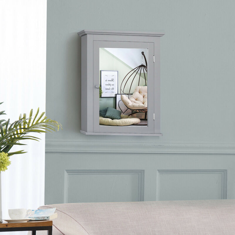 Costway Bathroom Mirror Cabinet Wall Mounted Adjustable Shelf Medicine Grey
