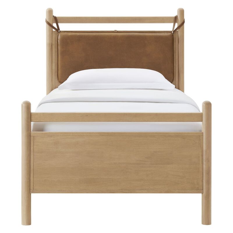 Leni Twin Size Vegan Leather and Wood Platform Bed Frame image number 4