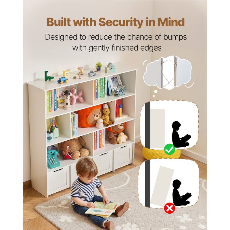 Wooden Kids White Toy Storage Organizer with Bookshelf and 4 Mobile Drawers image number 6