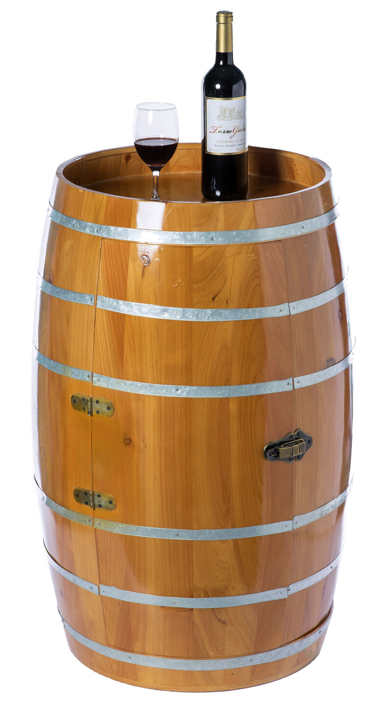 Wooden Wine Barrel Shaped Wine Holder, Bar Storage Lockable Storage Cabinet image number 5