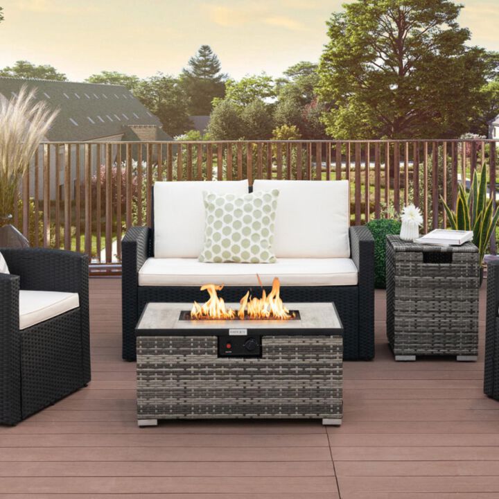 Hivvago Propane Rattan Fire Pit Table Set with Side Table Tank and Cover