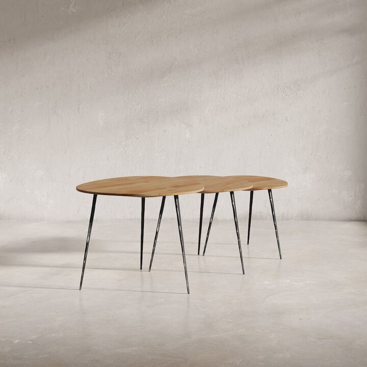 Jofran Reeves Abstract Contemporary Solid Acacia Wood Nesting End Tables (Set of 3)