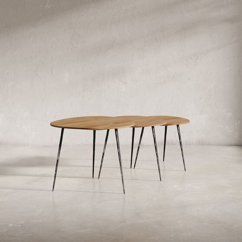 Jofran Reeves Abstract Contemporary Solid Acacia Wood Nesting End Tables (Set of 3)