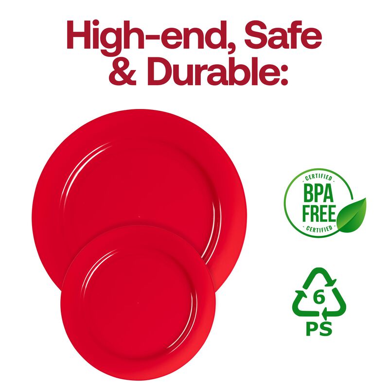 10.25" Solid Red Round Disposable Plastic Dinner Plates (120 Plates) image number 4