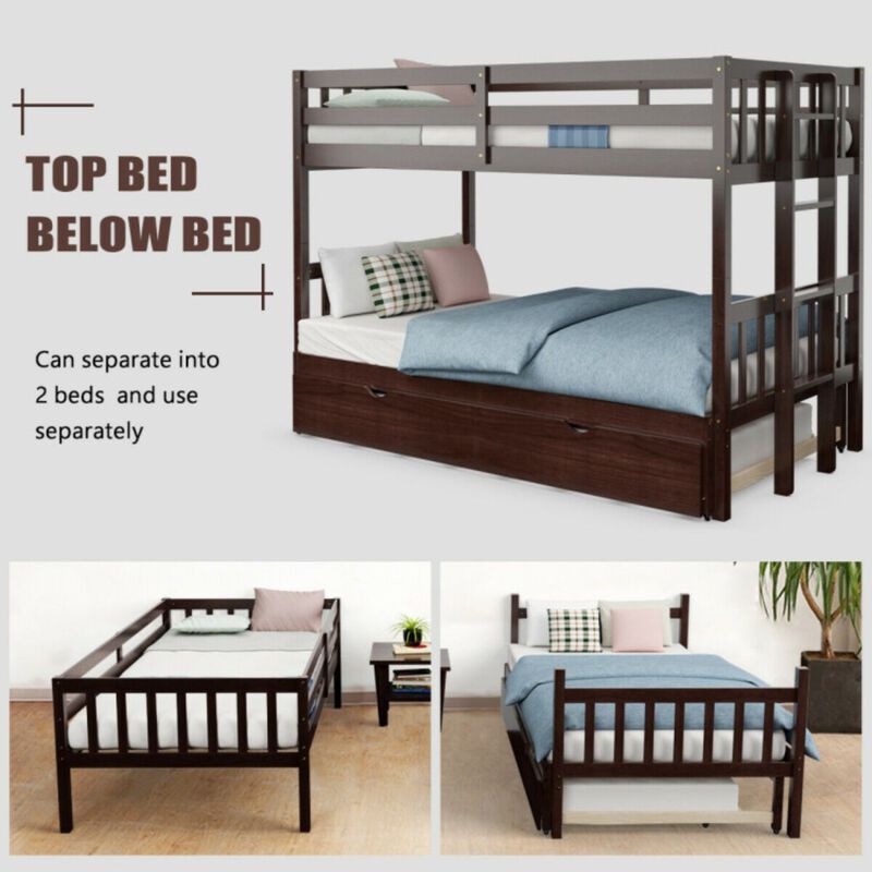 Twin Pull-Out Bunk Bed with Trundle Wooden Ladder image number 3