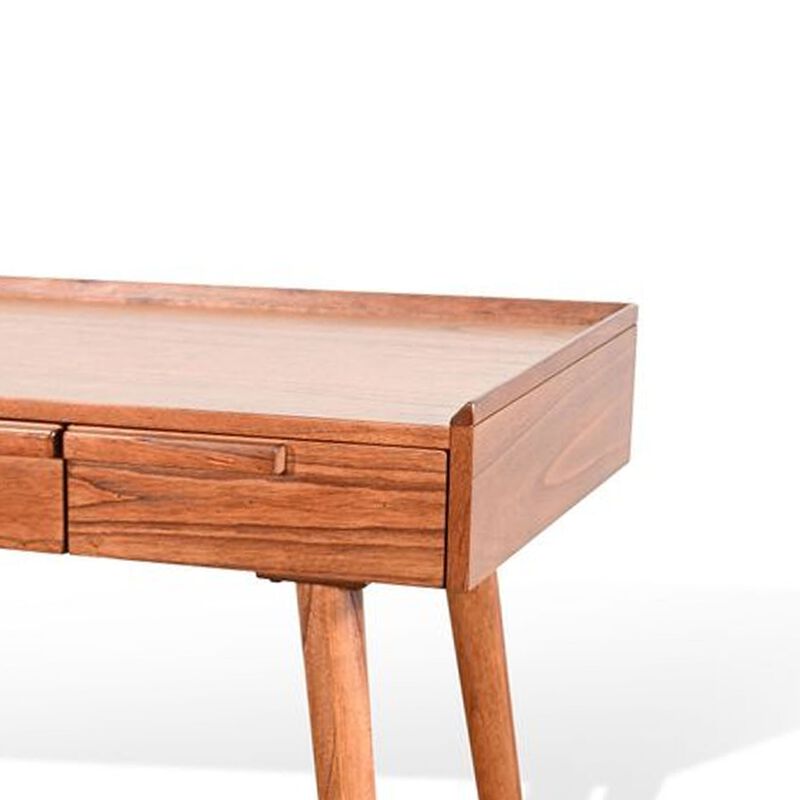 Amy Writing Desk, 48 Inch Rectangular Tabletop, 3 Drawers, Brown Solid Wood image number 2