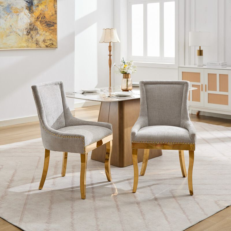 Whisen 2-Piece 24inch Chenille Dining Chairs, Gold Plated Legs One-Piece Upholstered American Design for Kitchen Dining Room image number 4