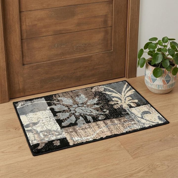 HomeRoots Floral Power Loom Distressed Stain Resistant Area Rug