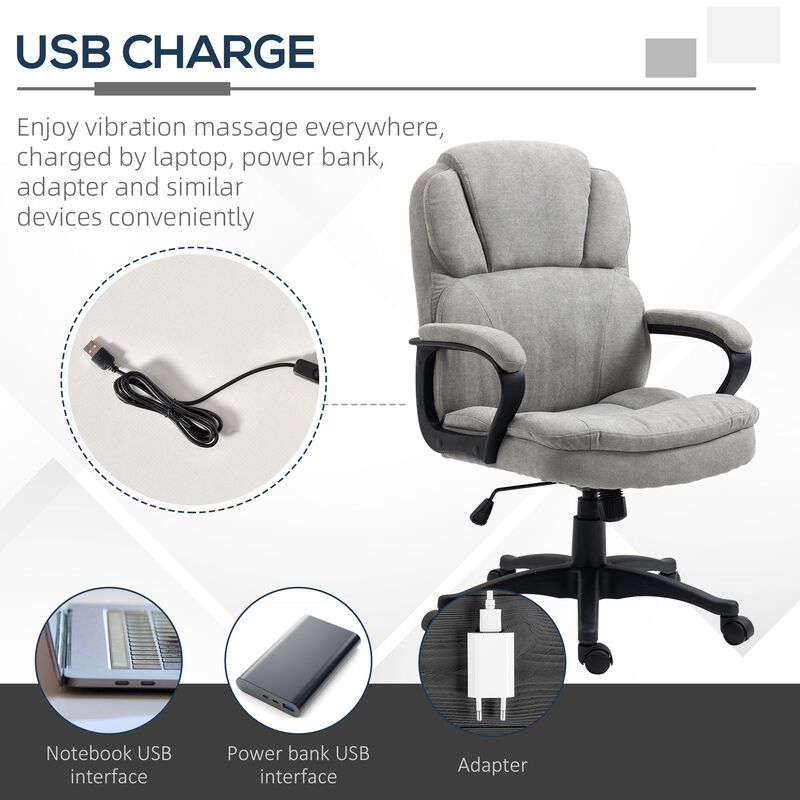 Light Gray Office Comfort: Massage Desk Chair with USB & Vibration Points