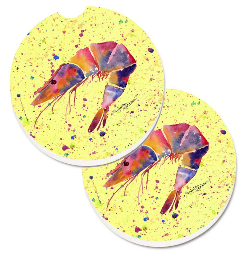 Caroline's Treasures Shrimp Set of 2 Cup Holder Car Coasters 8454CARC, 2.56, Multicolor