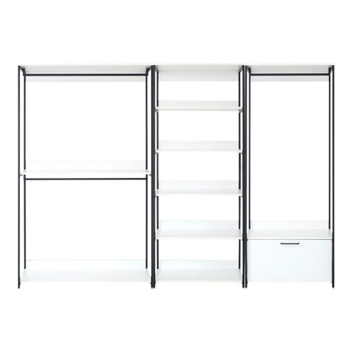 FC Design Klair Living White Freestanding Walk in Wood Closet System with Metal Frame