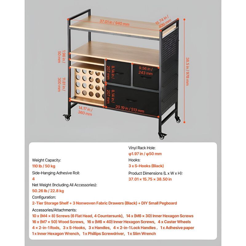 Rolling Craft Table Organizer Cart for Cricut Machines Storage Unit image number 2