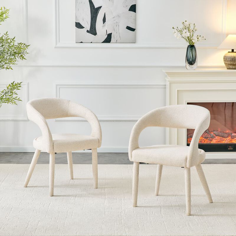 Set of 2 dining chairs, sherpa upholstered open back dining chairs with hollow back, modern metal frame accent chairs for dining room image number 4