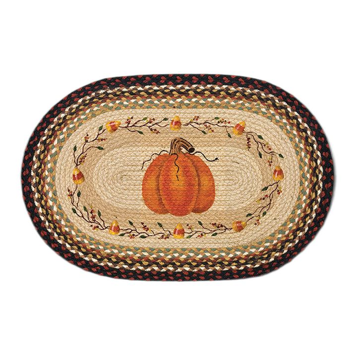 Earth Rugs Op-319 Pumpkin Candy Corn Oval Patch 20 X 30