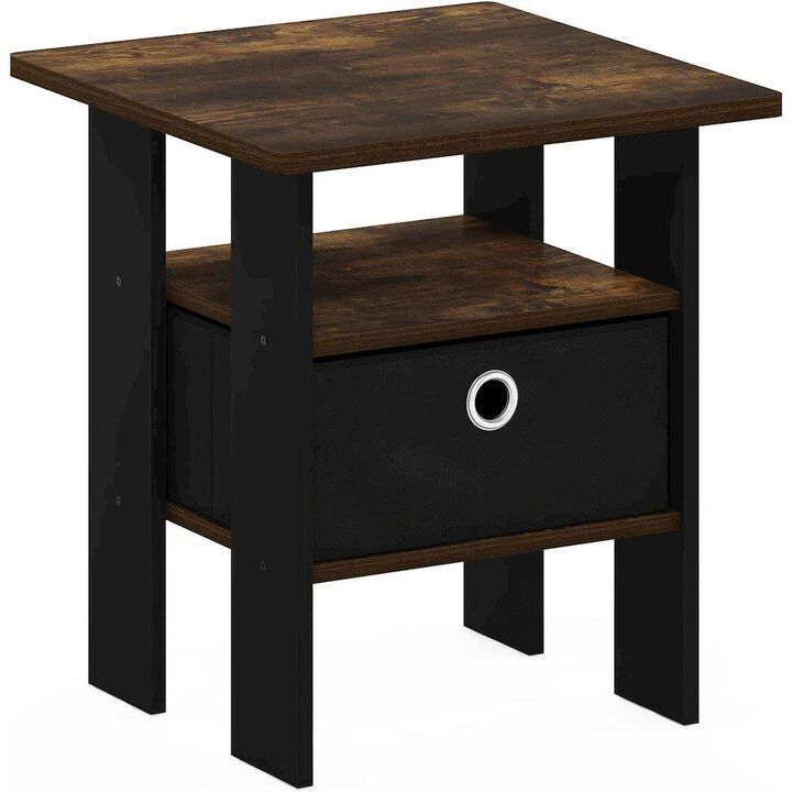 Andrey End Table, Side Table with Bin Drawer, Amber Oak/Black
