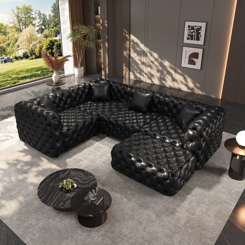 Whisen 4-Seat L-Shaped Modern Modular Sectional with Ottoman, Faux Leather Upholstered, for Living Room image number 1