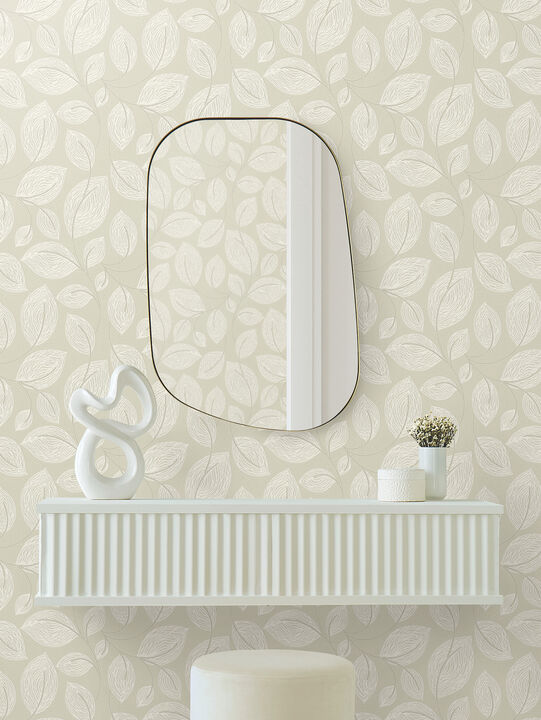 Contoured Leaves Sand Wallpaper