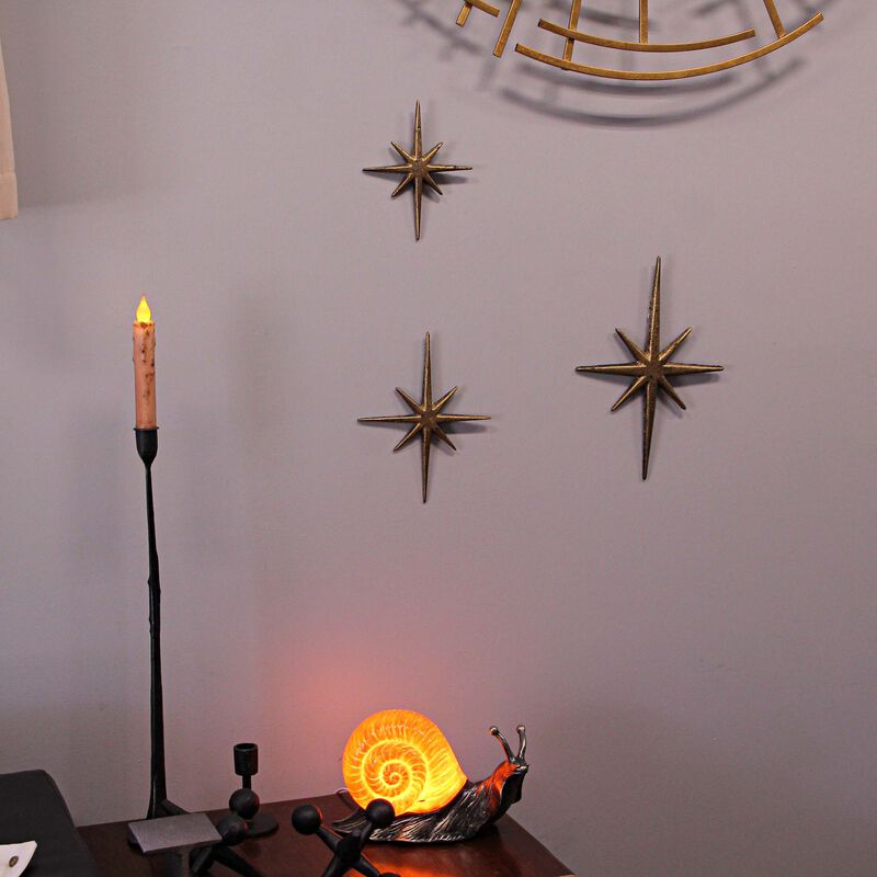 Set of 3 Metallic Gold Cast Iron Starburst Wall Hangings 8 Pointed Stars image number 4
