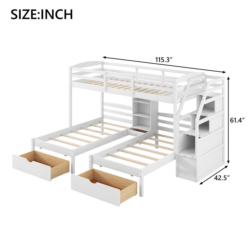 Whisen Twin over Twin Bunk Bed with Drawers, Slide & Shelves, Solid Pine for Kids Bedroom image number 9