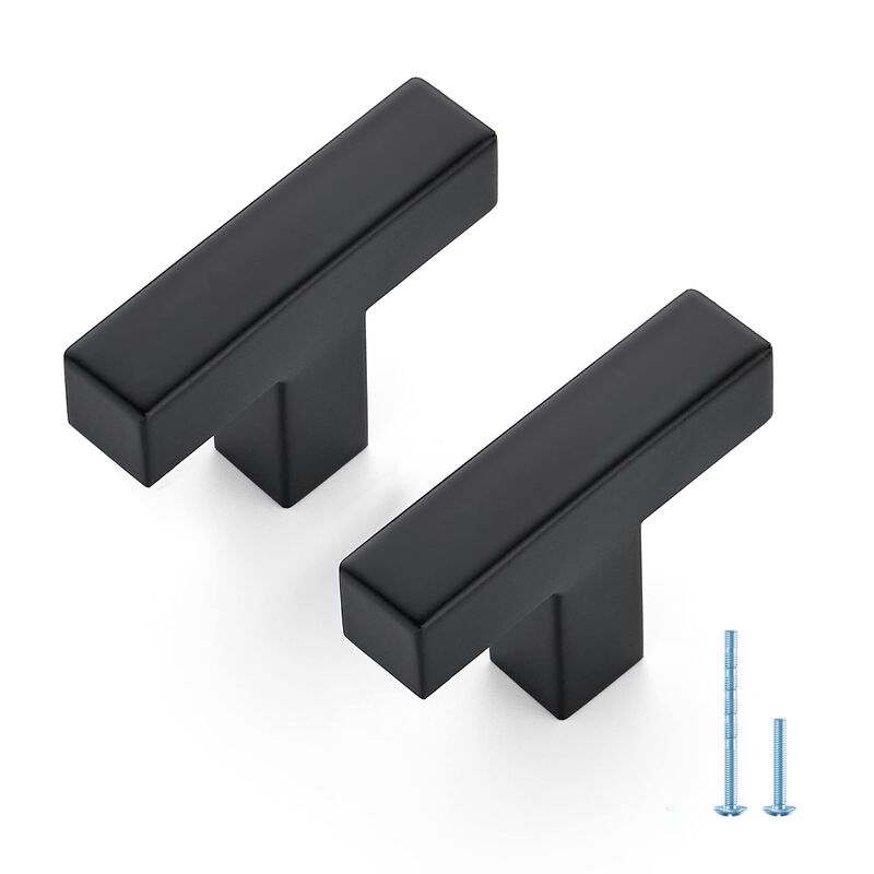 5 Pack Matte Black Cabinet Pulls, 2 Inch Cabinet Door Handles with Single Hole, Square Kitchen Hardware for Doors, Drawers & Cup