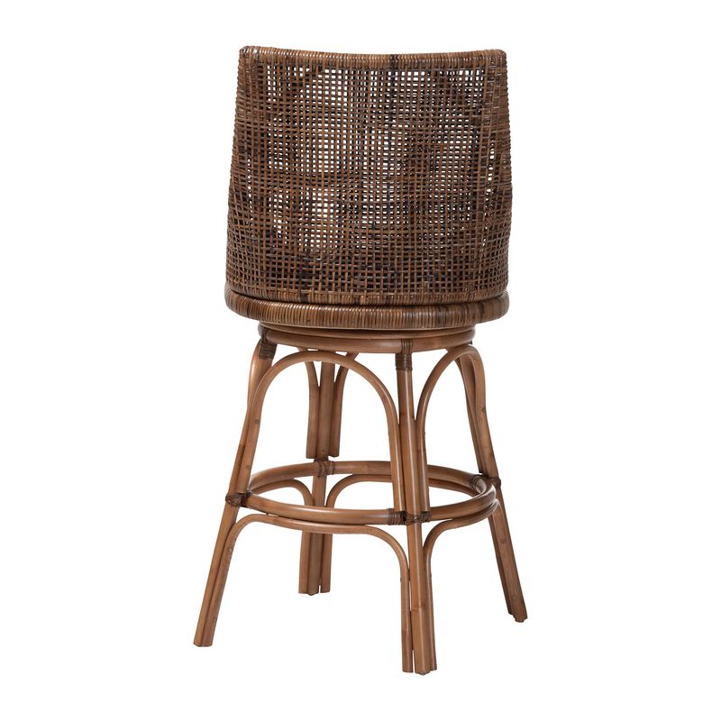 bali & pari Bella Swivel Rattan Bar Stool with Cushion - Handwoven Wicker Bar Chair with Backrest and Footrest, Coffee Bean image number 3