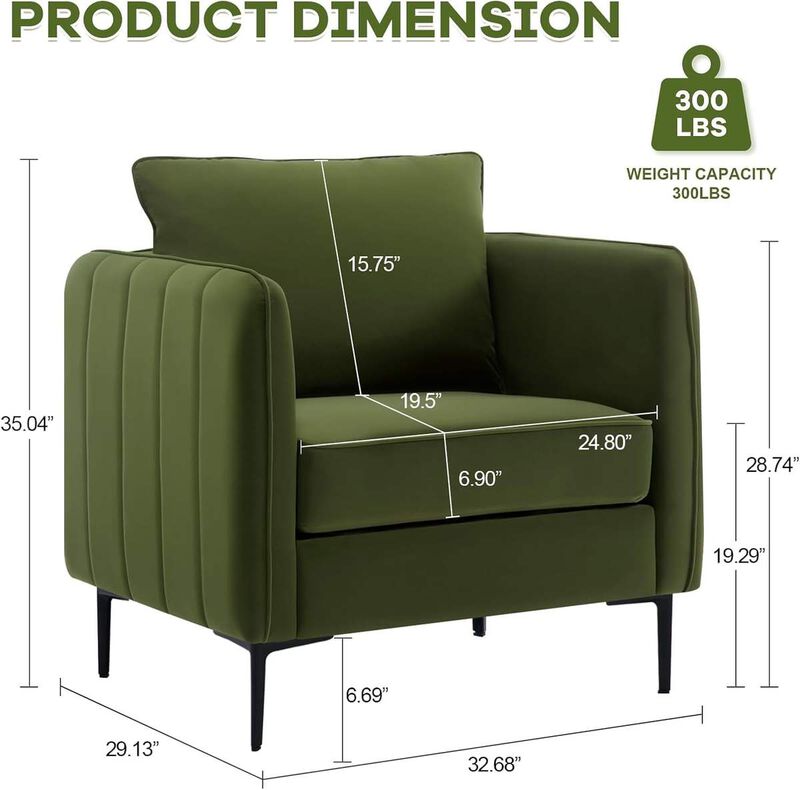 Envelor Mid-Century Modern Velvet Accent Armchair with Lumbar Pillow image number 5