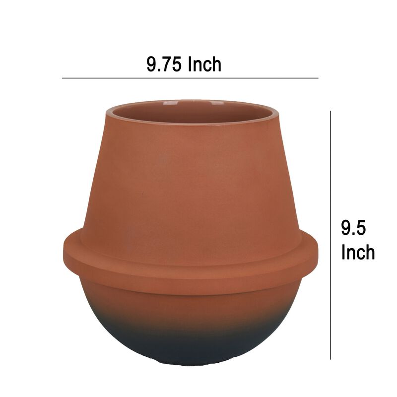 Decorative Flower Vase, Terracotta Inspired Orange Ceramic 10 Inch - Benzara