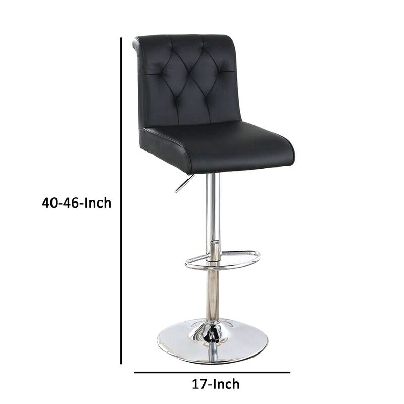 Adjustable Barstool with Rolled Button Tufted Back, Set of 2, Black